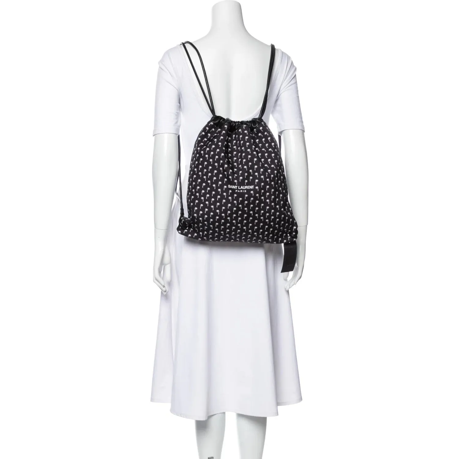 Ysl Bags Saint Laurent Teddy Black Canvas Palm Drawstring Backpack 553919