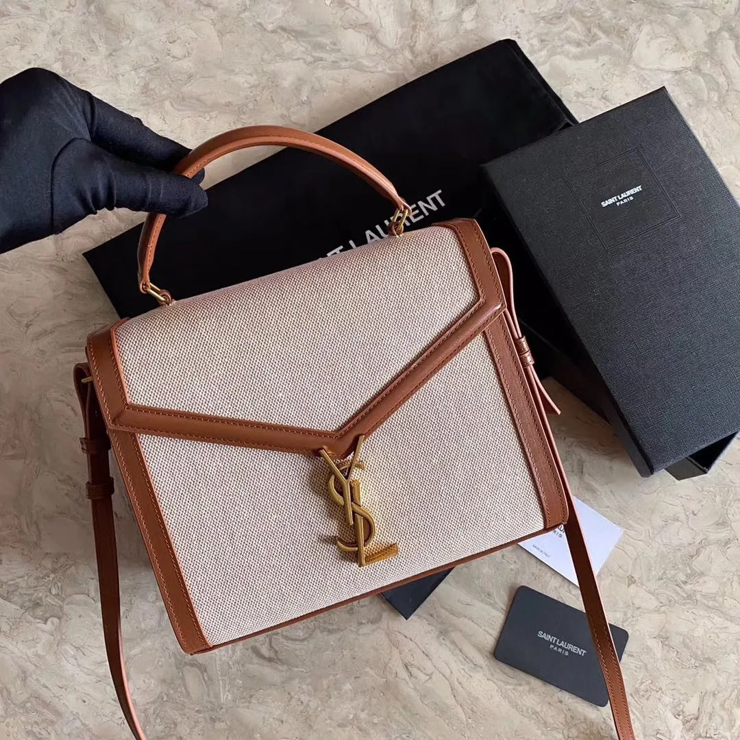 Ysl Bags YSL Cassandra Medium Top Handle Bag In Canvas and Smooth Leather