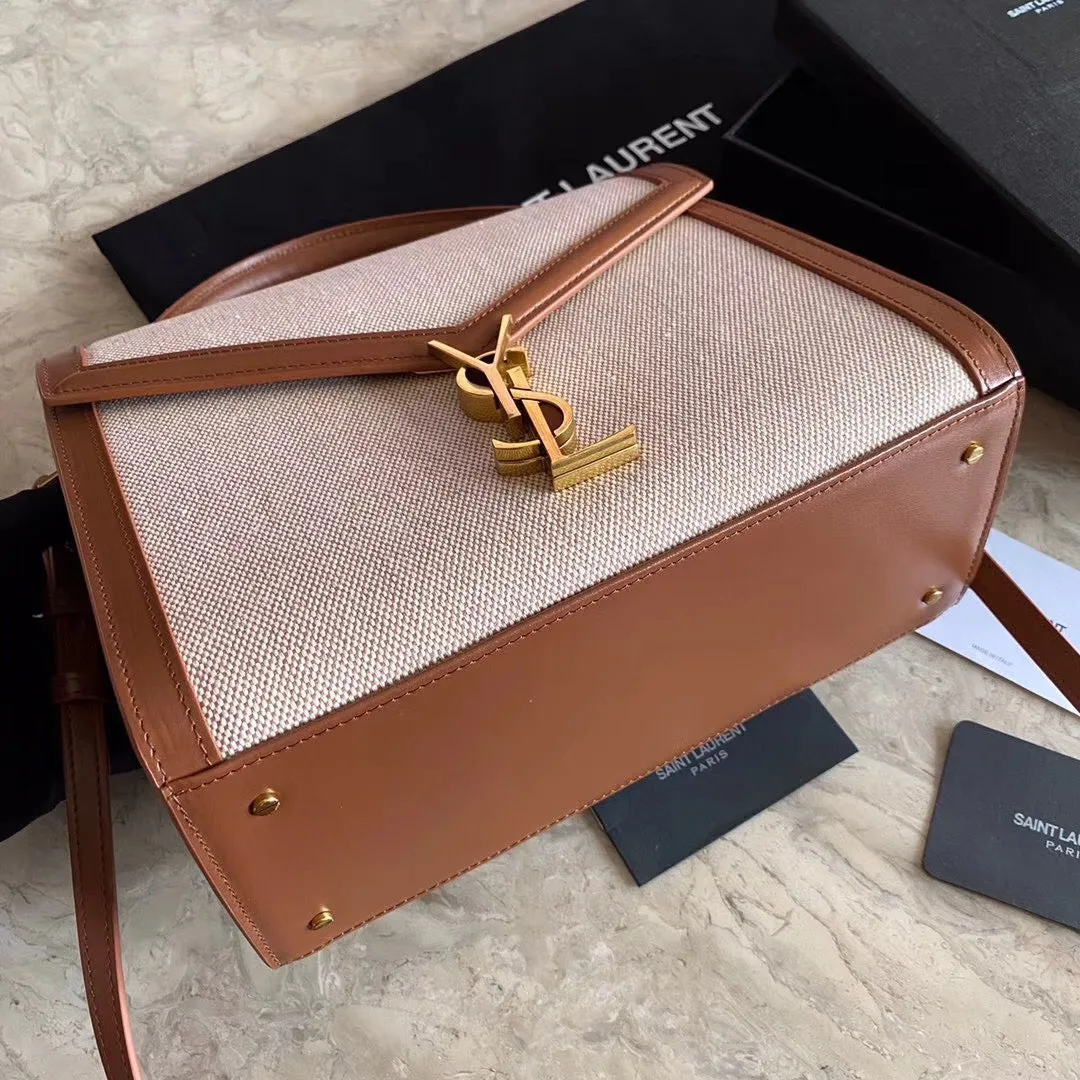 Ysl Bags YSL Cassandra Medium Top Handle Bag In Canvas and Smooth Leather