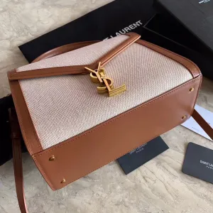 Ysl Bags YSL Cassandra Medium Top Handle Bag In Canvas and Smooth Leather