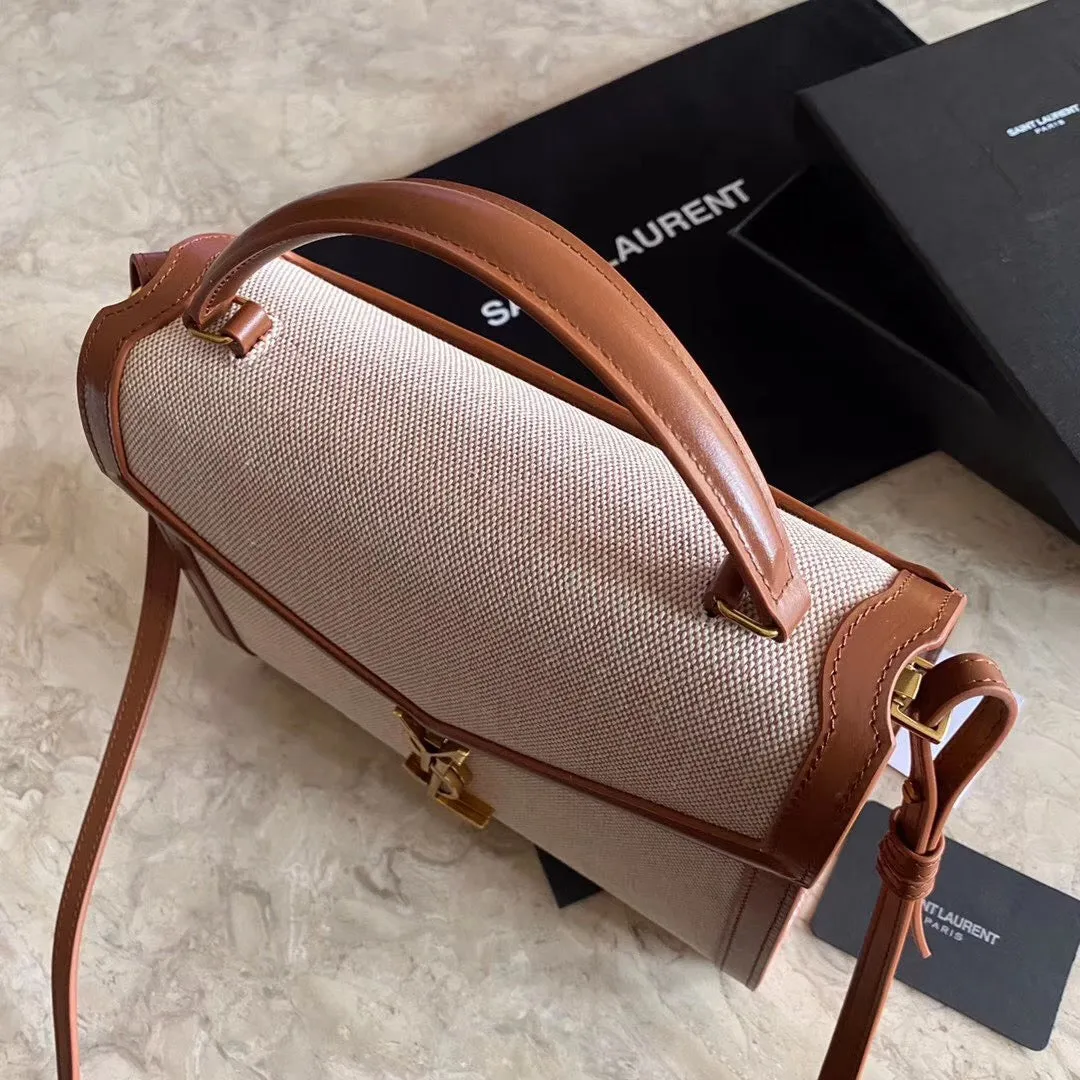 Ysl Bags YSL Cassandra Medium Top Handle Bag In Canvas and Smooth Leather