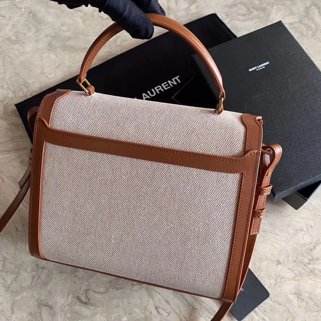 Ysl Bags YSL Cassandra Medium Top Handle Bag In Canvas and Smooth Leather