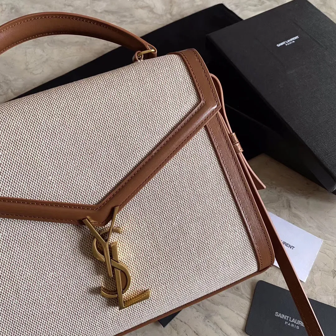 Ysl Bags YSL Cassandra Medium Top Handle Bag In Canvas and Smooth Leather